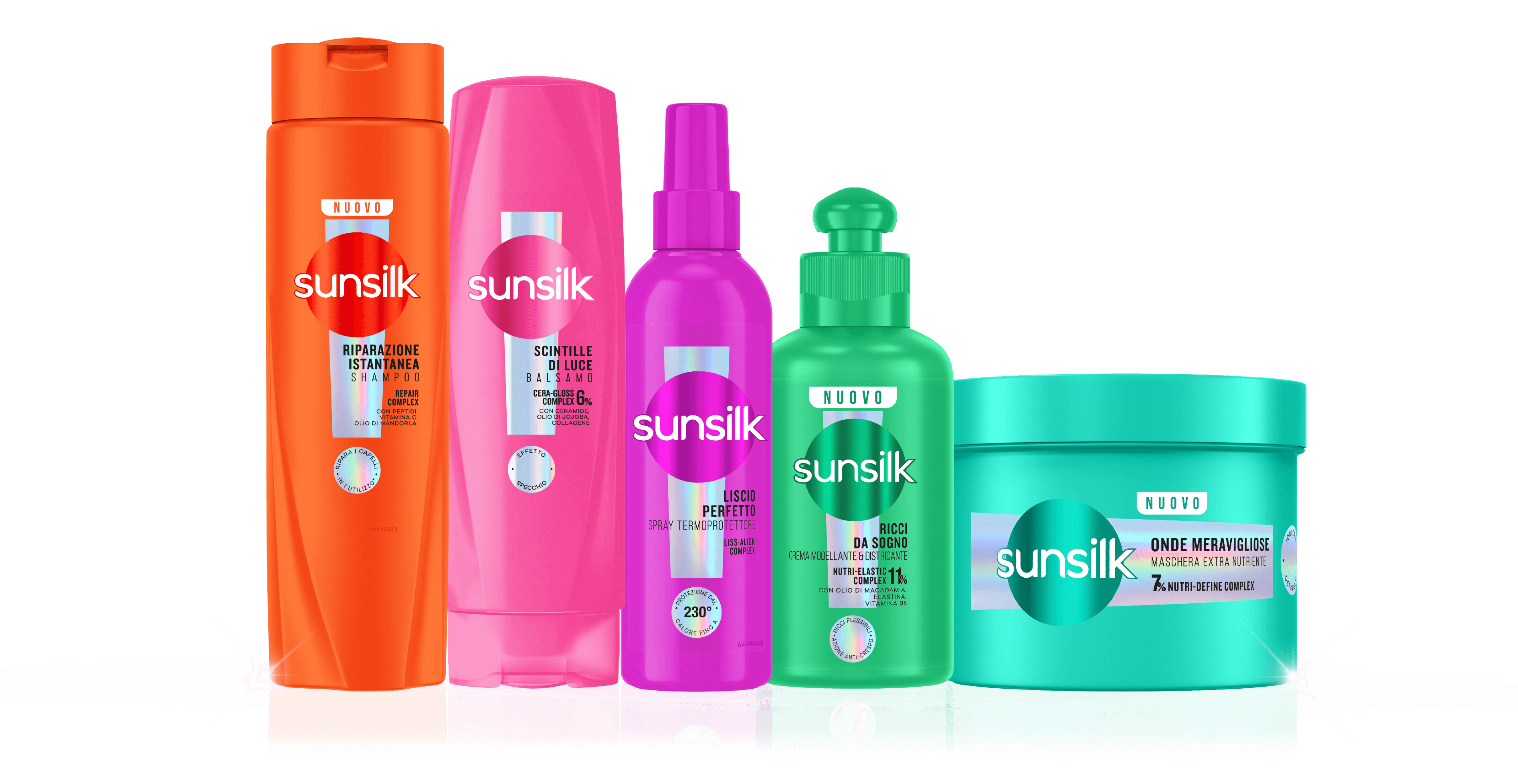 Sunsilk shampoo, balsamo, spray termoprotettore, crema modellante e districante, maschera extra nutriente